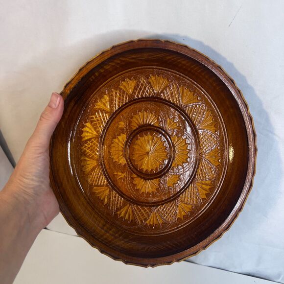 Hand Carved Decorative Wooden Shallow Bowl Bread Plate Folk Art Wall Decor - Picture 4 of 12